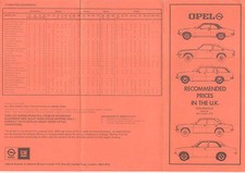 Opel Price List October 1975